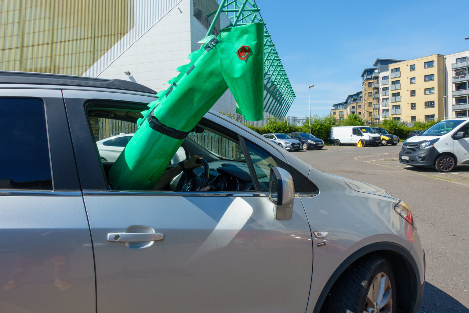 Nessie's head sticking out of the car window